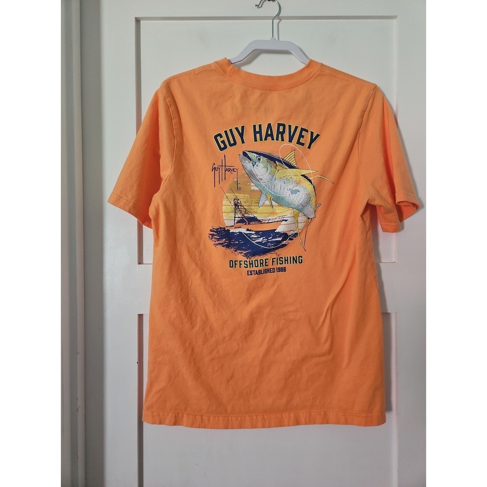 Guy Harvey Orange Tuna Offshore Fishing Pocket Graphic T-Shirt Men's Size M - Picture 12 of 12
